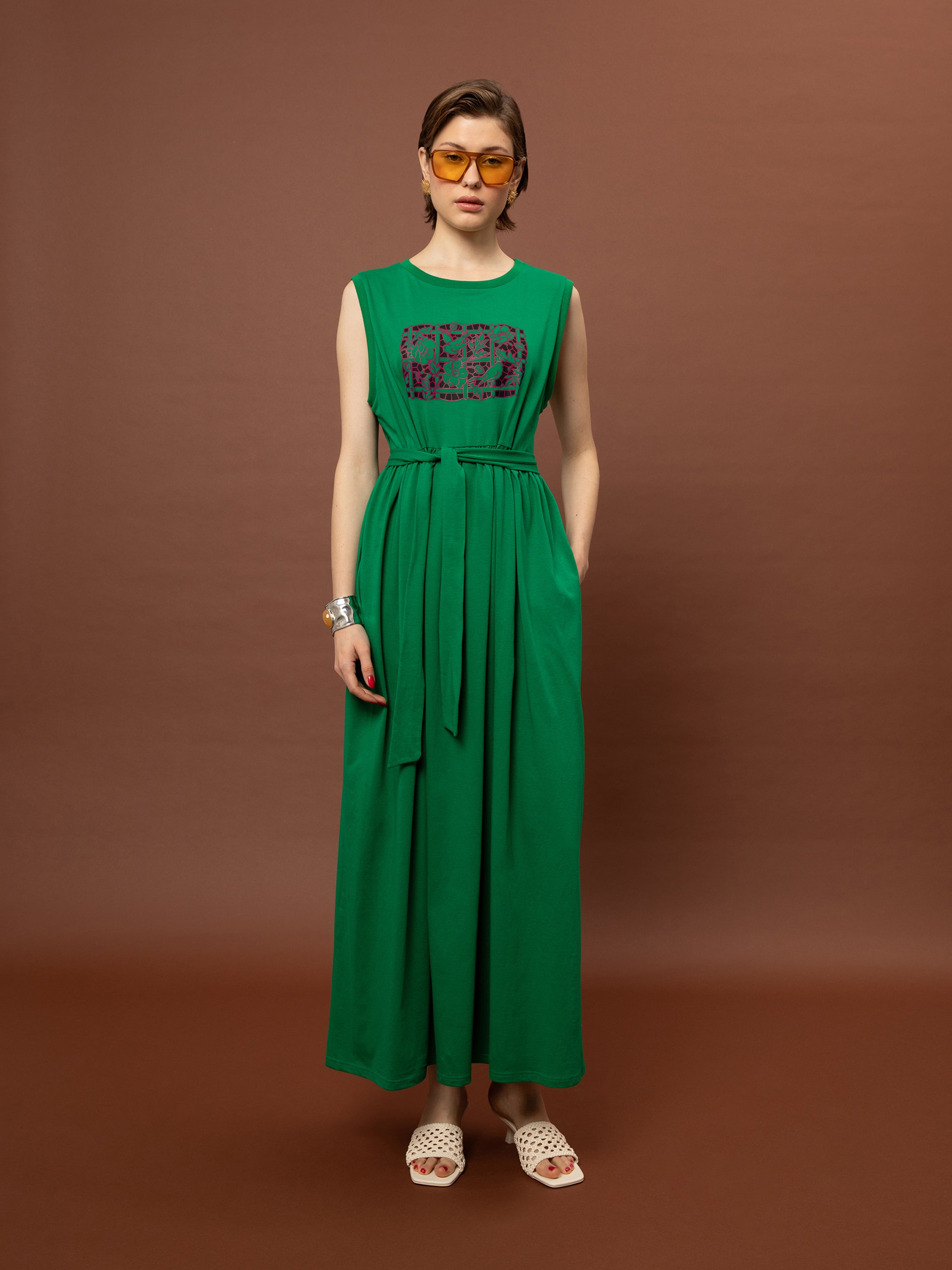 SLEEVELESS COTTON DRESS - GREEN