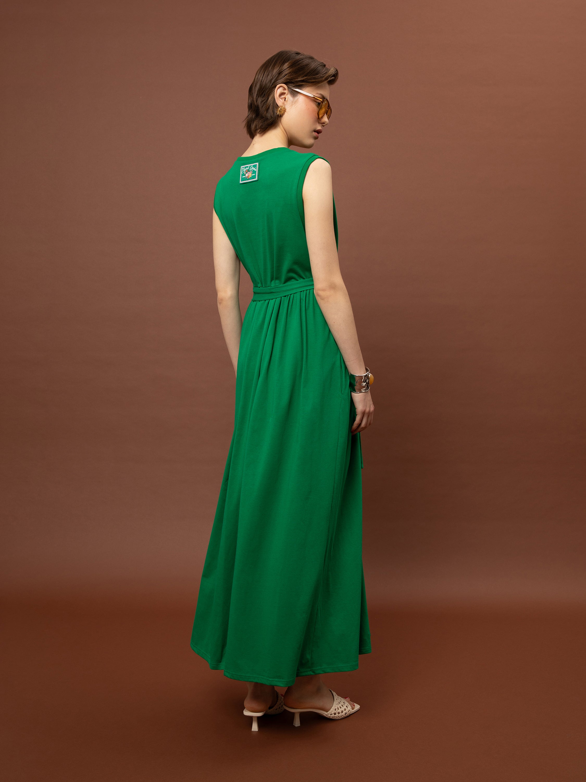 SLEEVELESS COTTON DRESS - GREEN