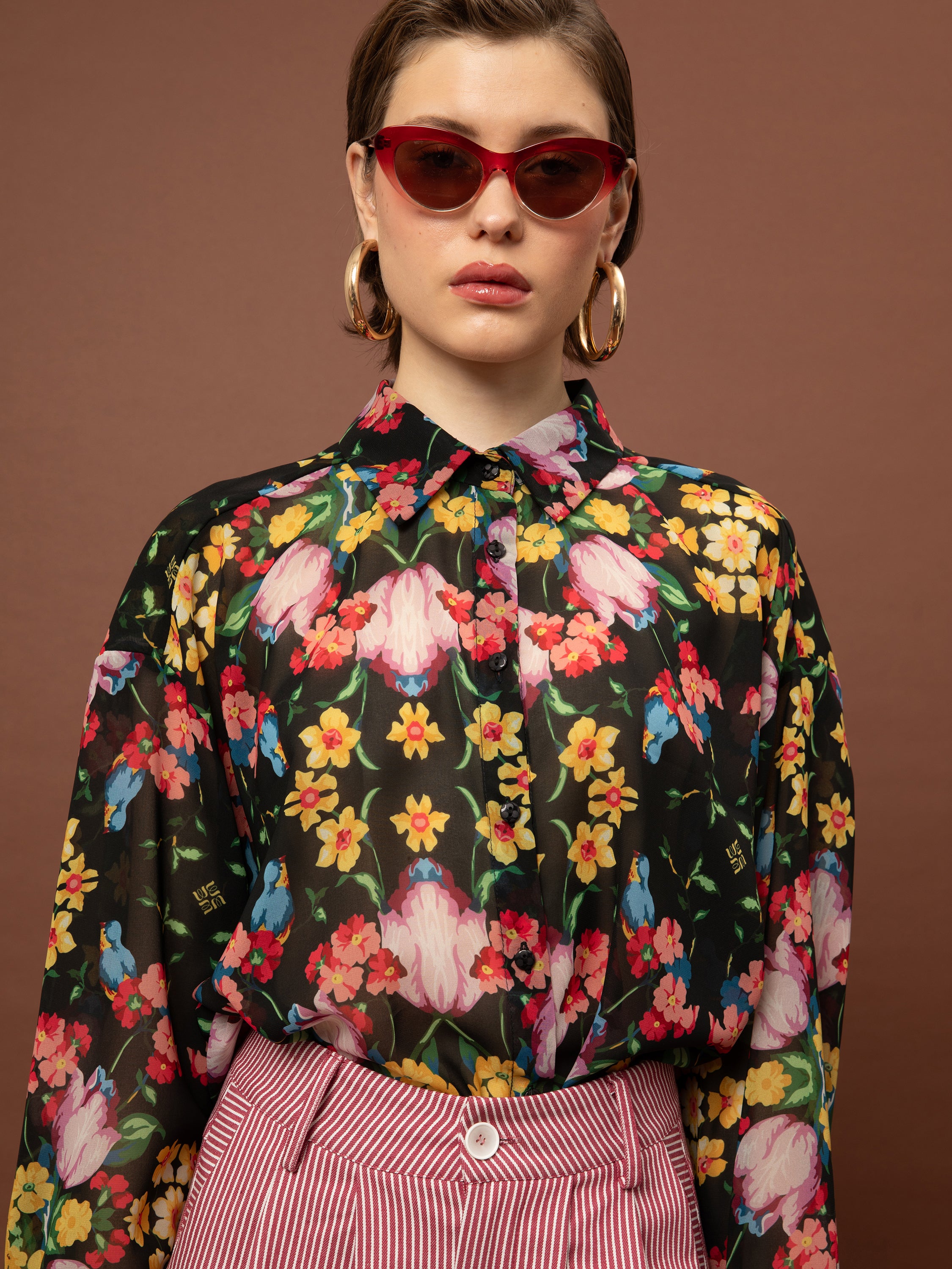 OVERSIZED CHIFFON SHIRT - BOUQUETS