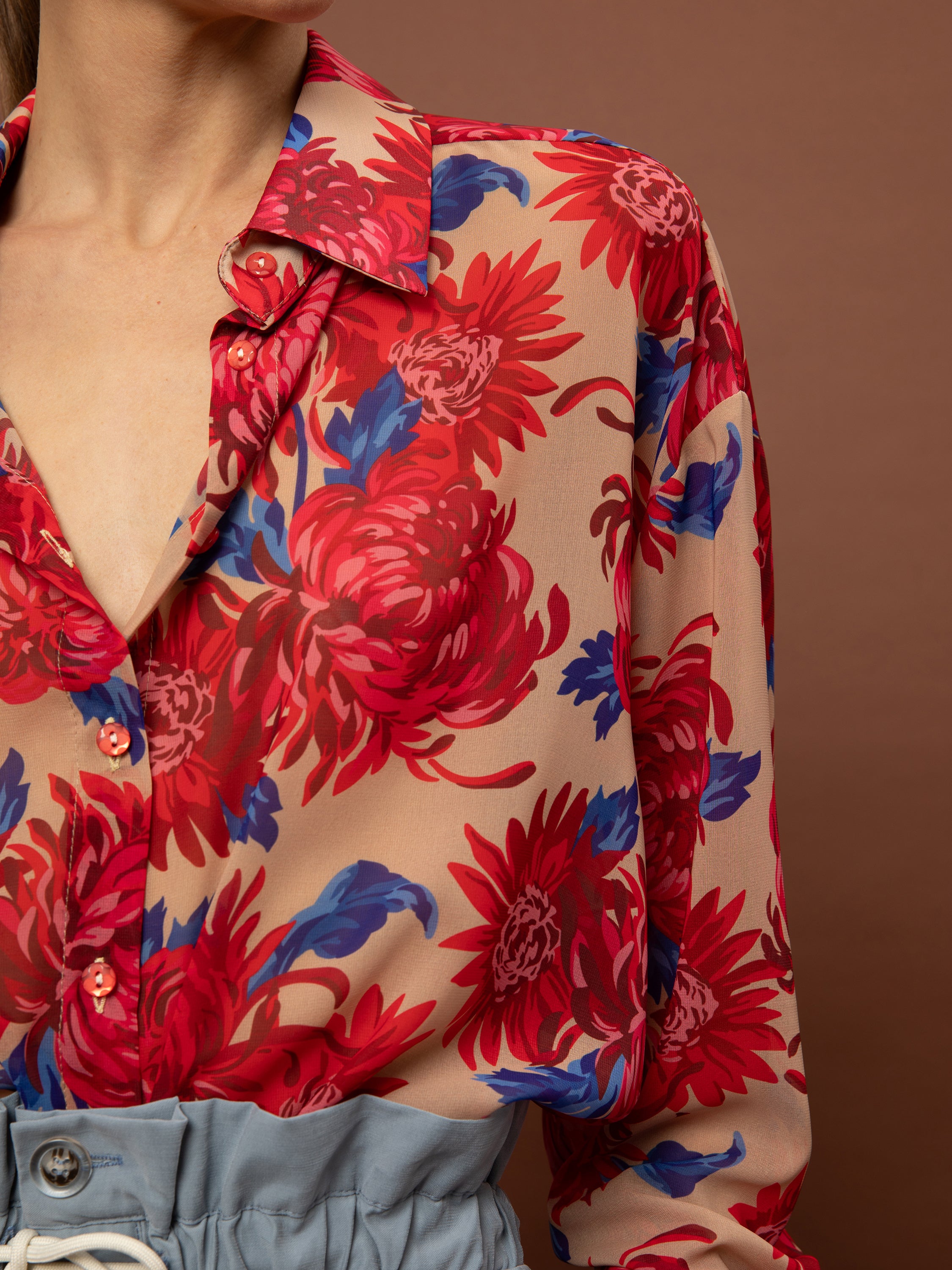 OVERSIZED CHIFFON SHIRT - CHRYSANTHEMA BEIGE