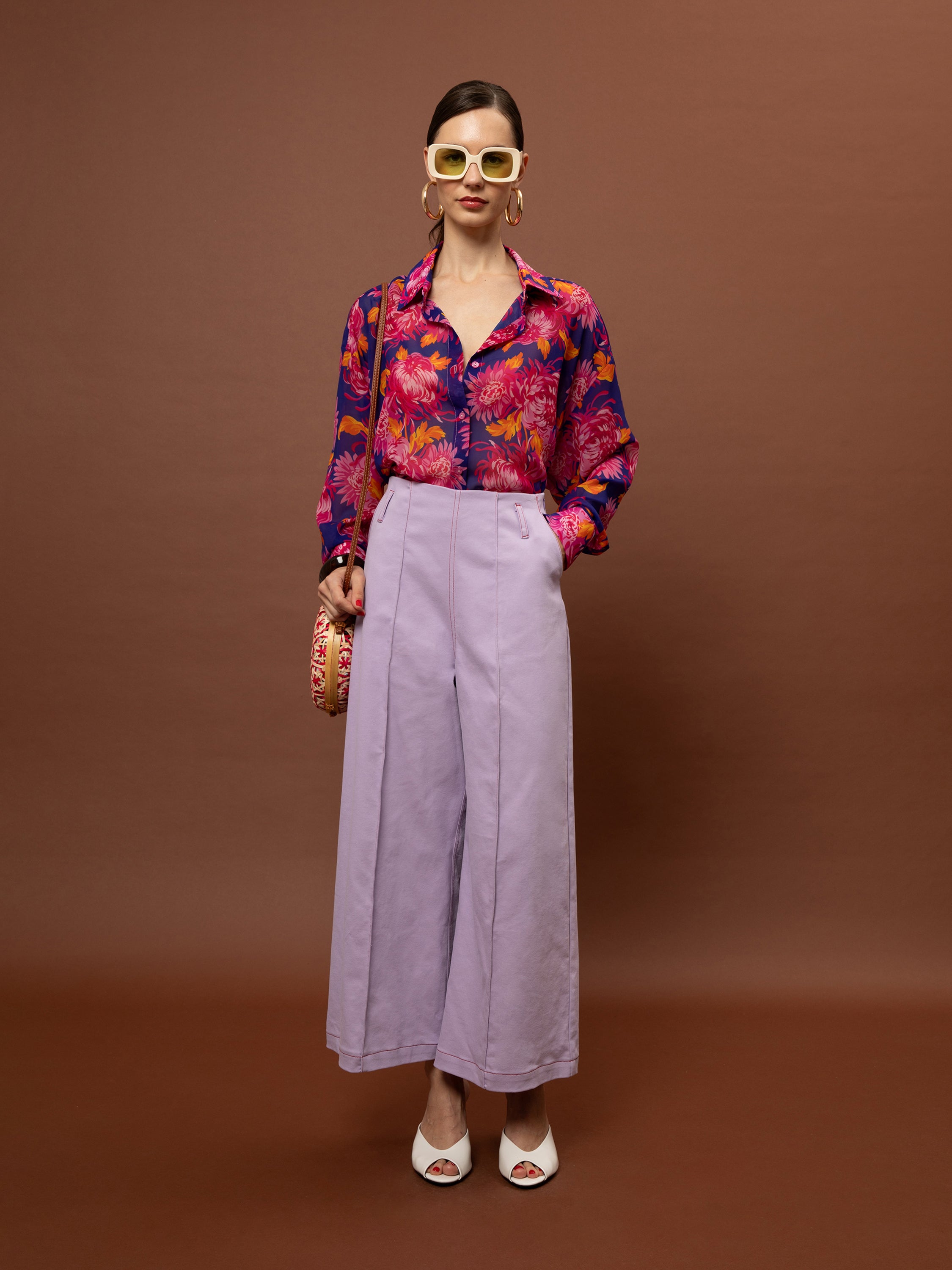 DENIM CROPPED PANTS - LILAC