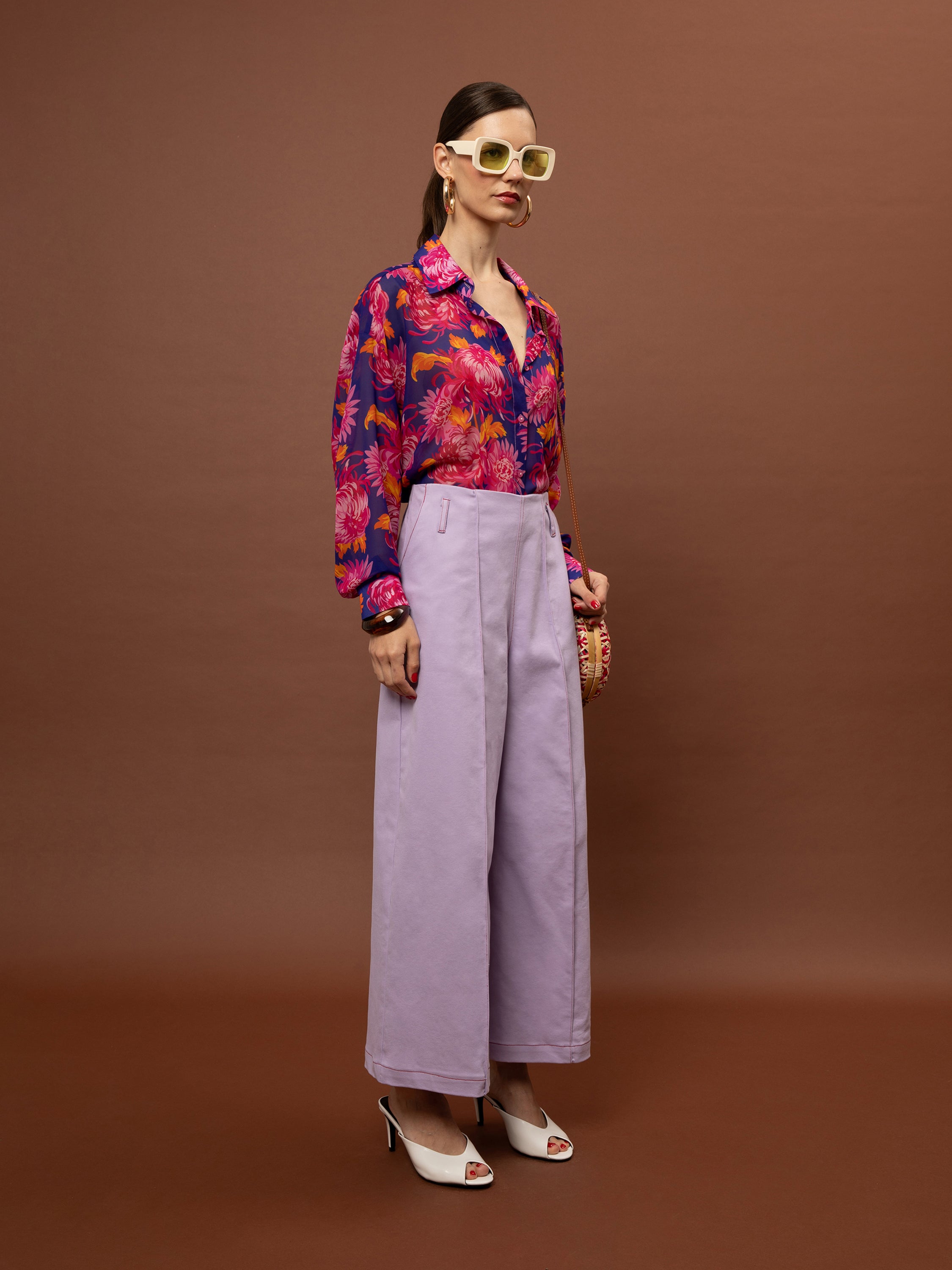 DENIM CROPPED PANTS - LILAC