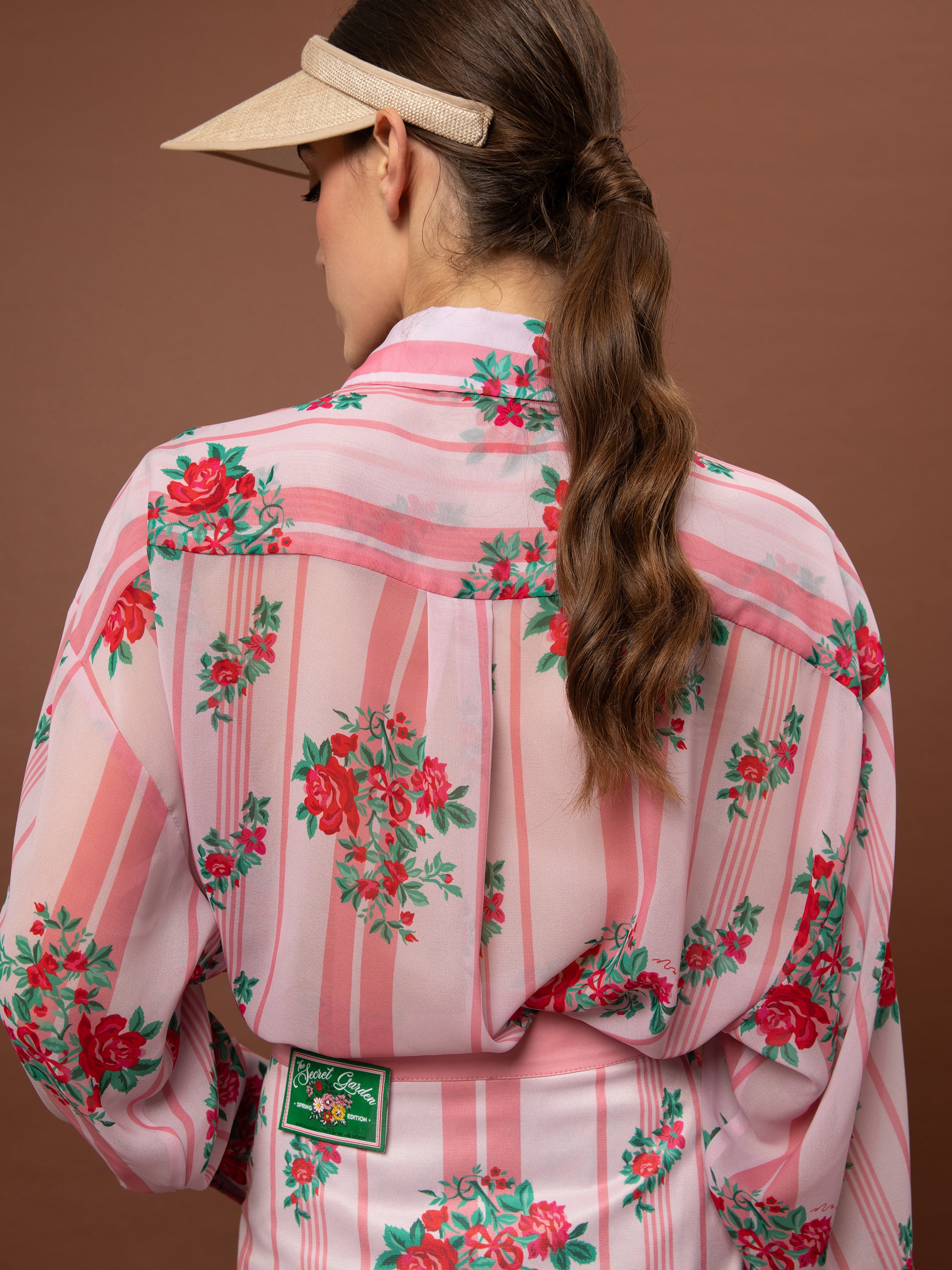 OVERSIZED CHIFFON SHIRT - STRIPES ROSES