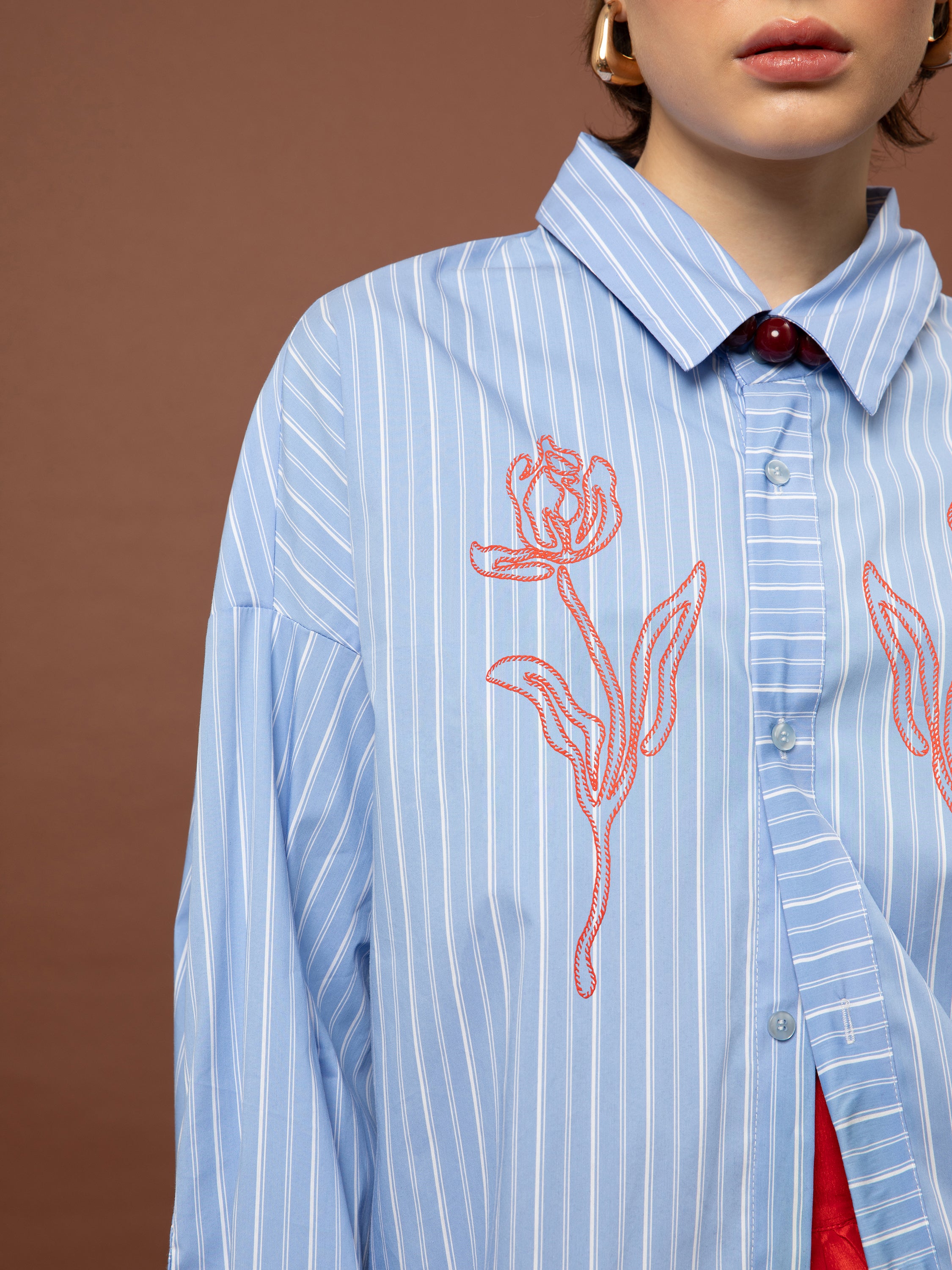 OVERSIZED STRIPED SHIRT - LIGHT BLUE