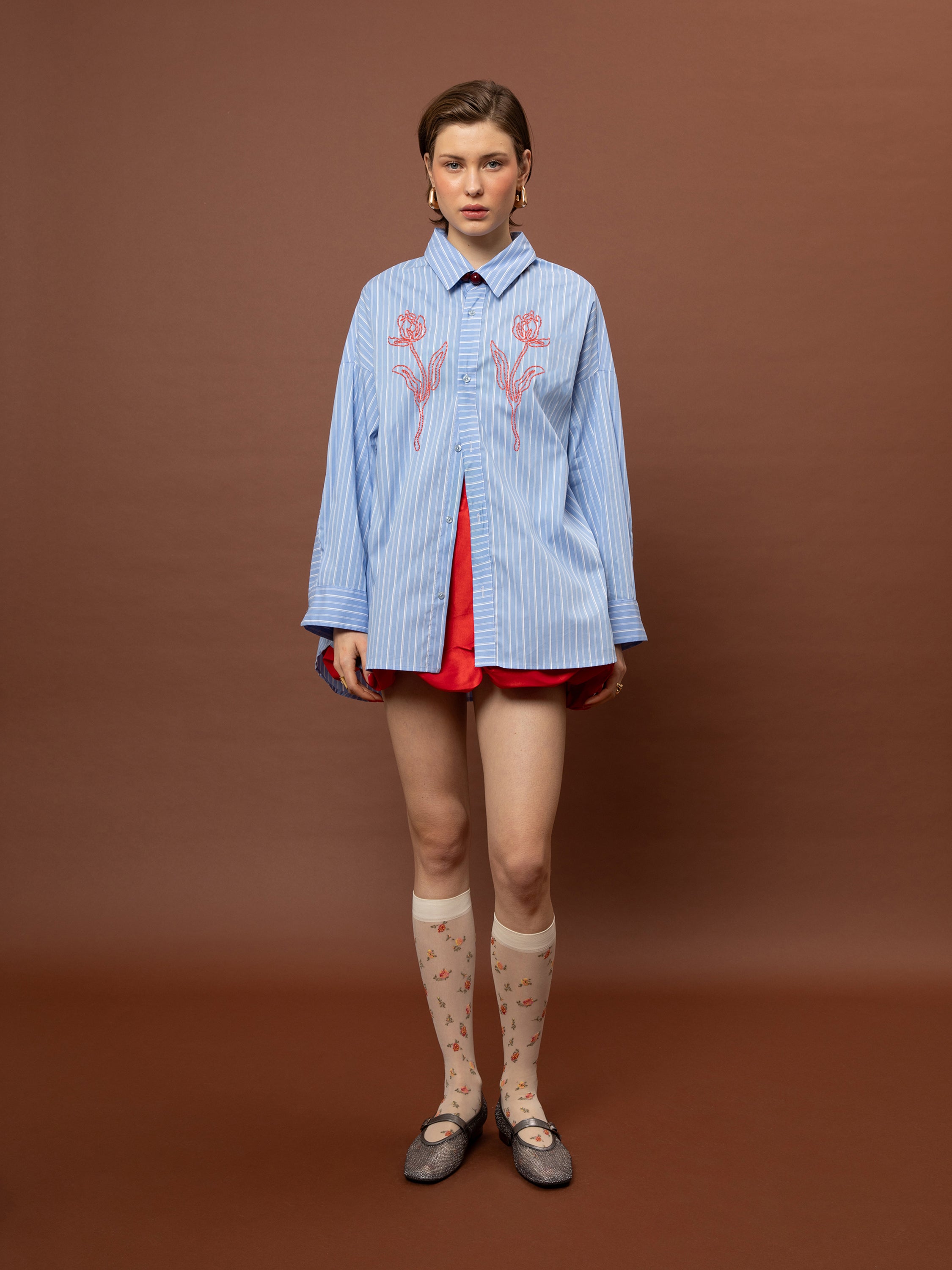 OVERSIZED STRIPED SHIRT - LIGHT BLUE