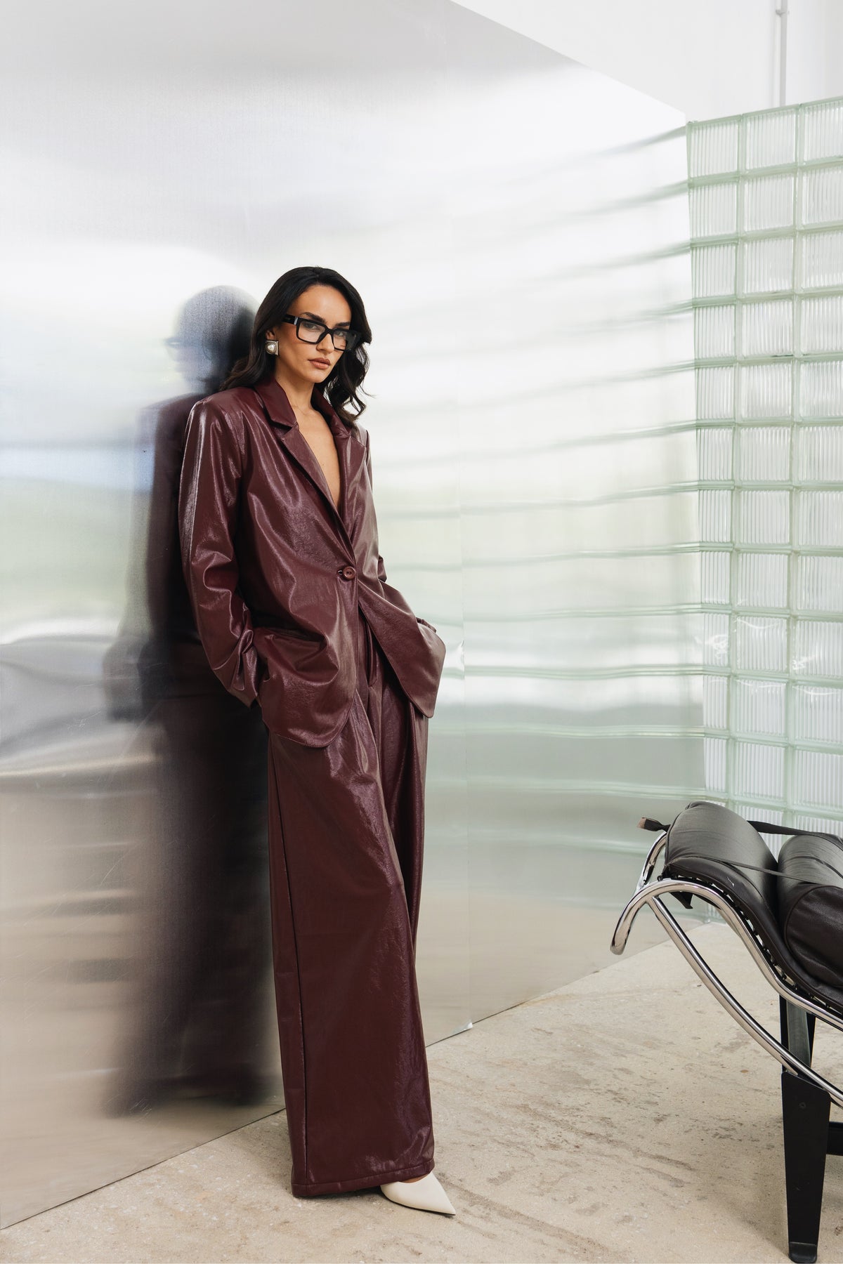 Bordeaux Vegan Leather Trouser