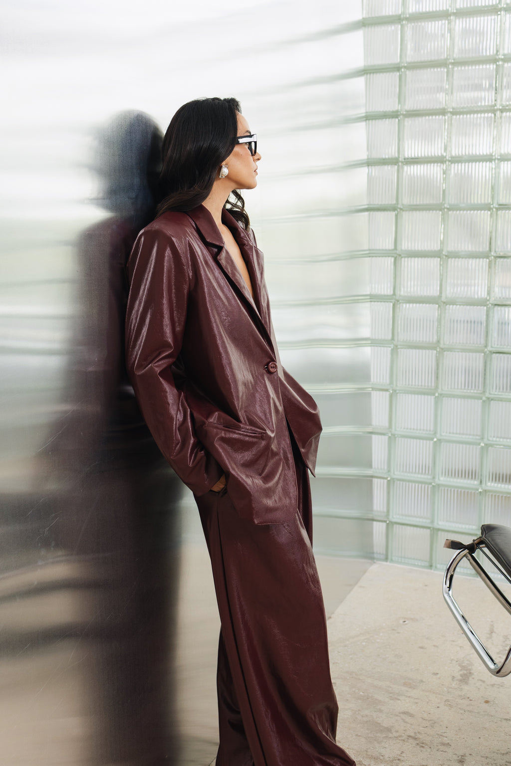 Bordeaux Vegan Leather Blazer