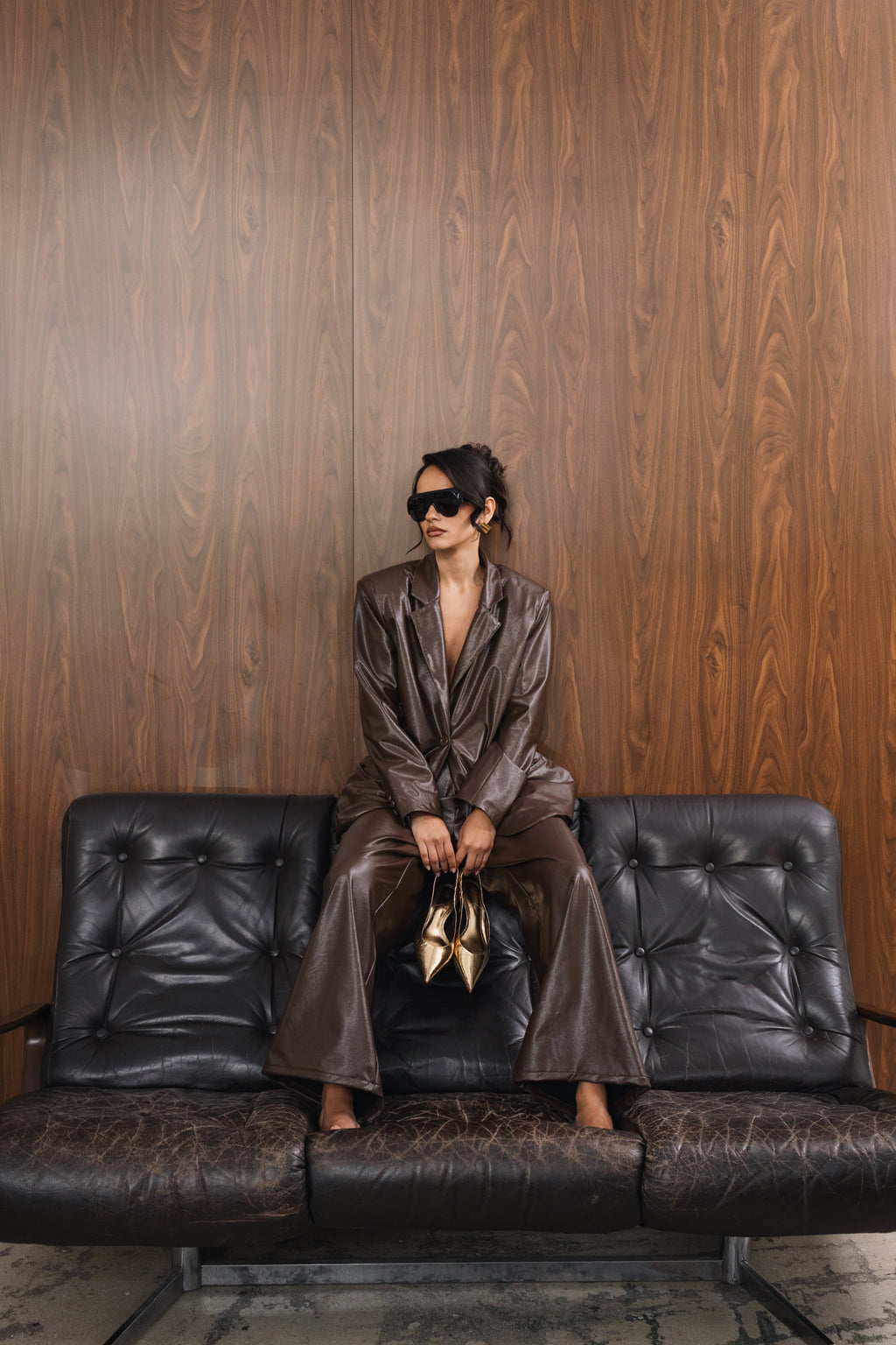 Mocha Vegan Leather Blazer